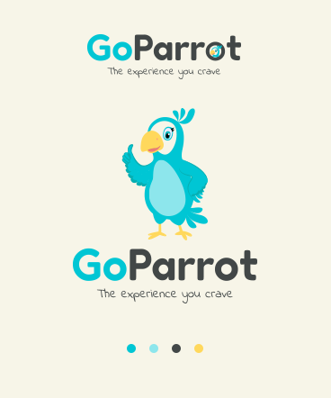 Goparrot logo with full body parrot and slogan designed by buriba branding agency